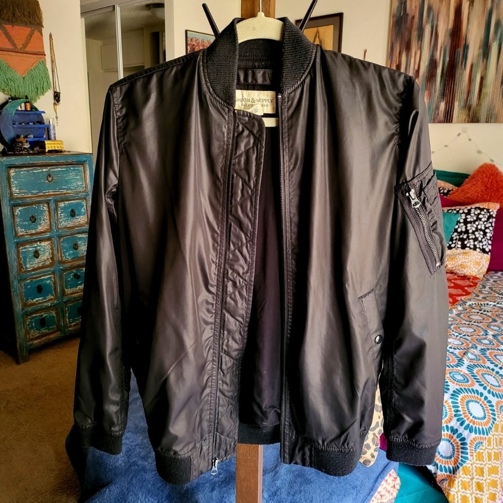 Denim & Supply Ralph Lauren Black Bomber Jacket, Size XS